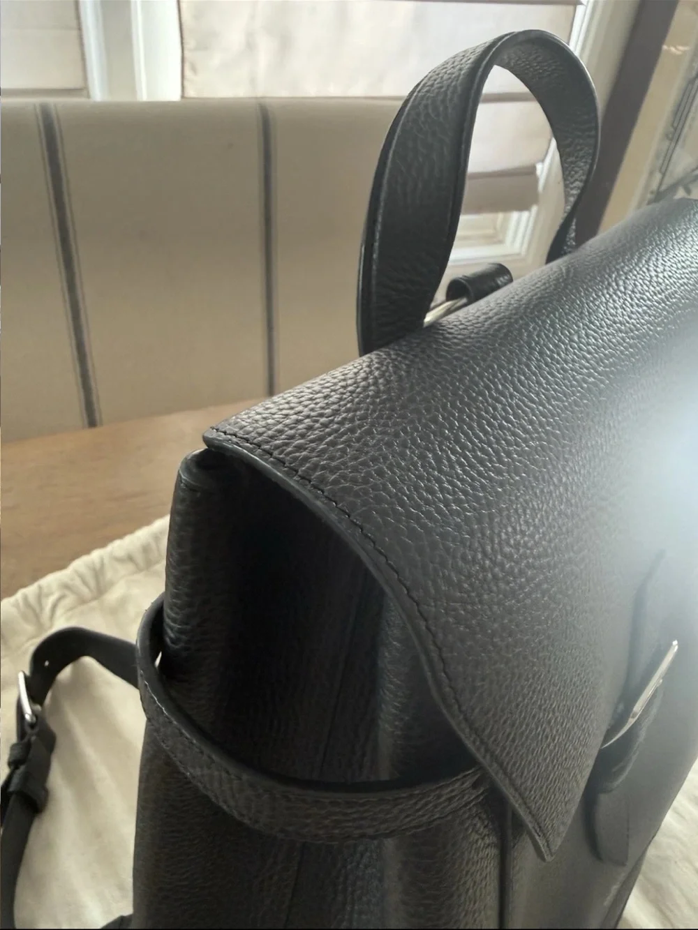 Mulberry Black Pebbled Leather Backpack with Buckle Flap